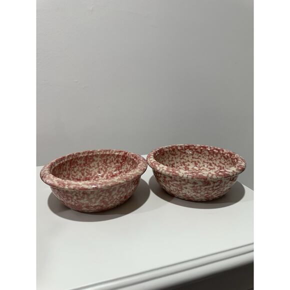 Set Of 2 Henn Pottery Roseville Pink Spongeware Pottery Bowl Bowls